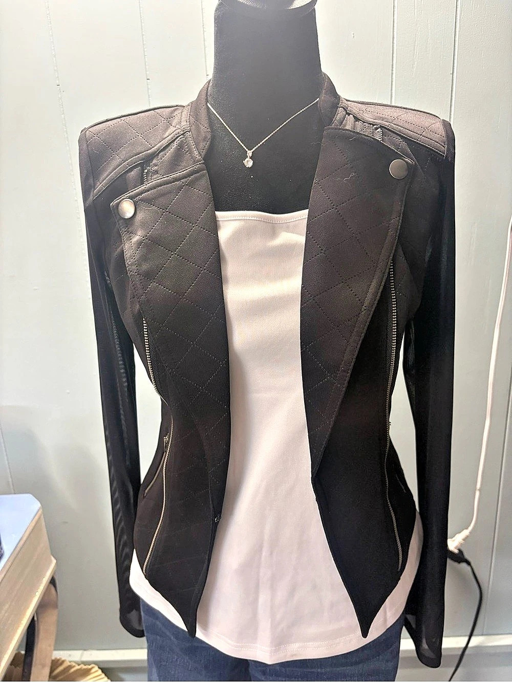 Material Girl Quilted Moto Jacket in Black Size Small